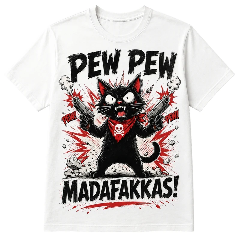Pew Pew Madafakkas – Rolig katt t-shirt