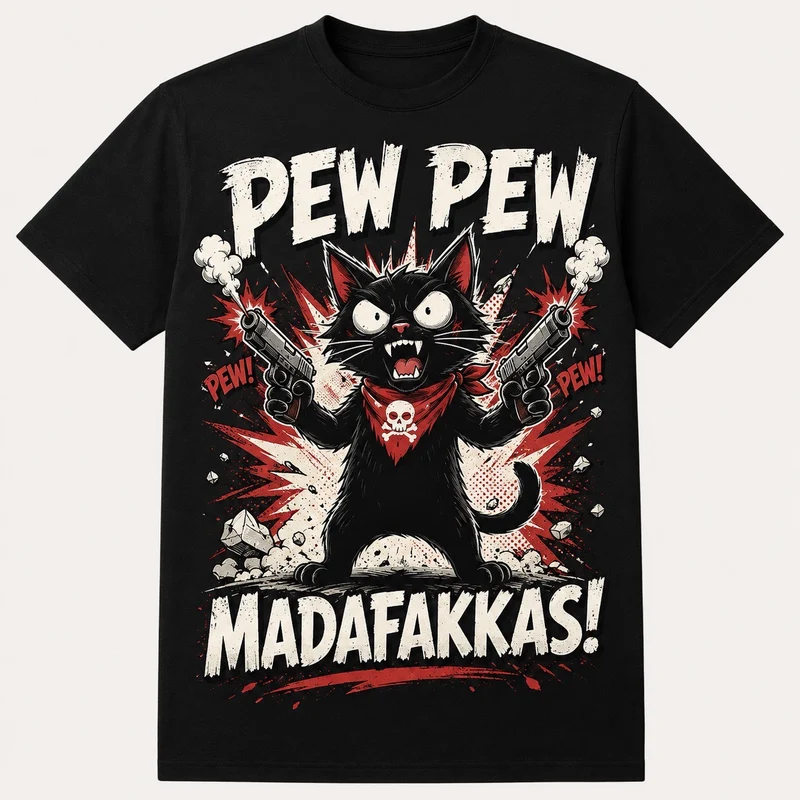 Pew Pew Madafakkas – Rolig katt t-shirt