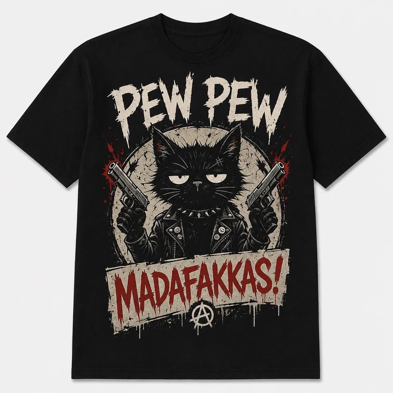 Pew Pew Madafakkas – Rolig katt t-shirt