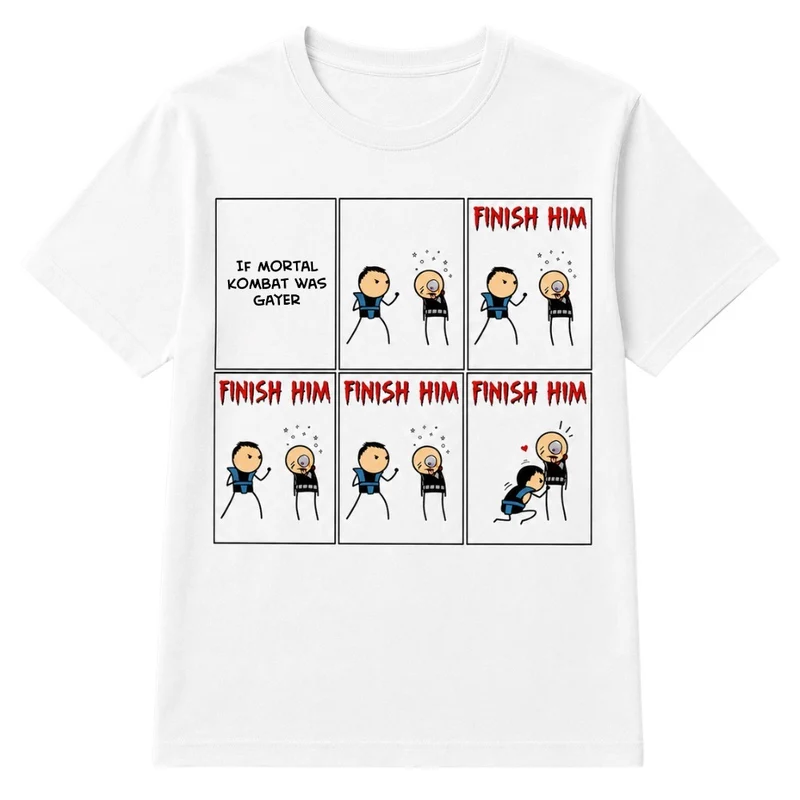 Finish Him – Mortal Kombat gay joke – Rolig t-shirt