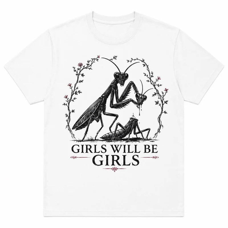 Girls Will Be Girls – Rolig t-shirt med bönsyrsor