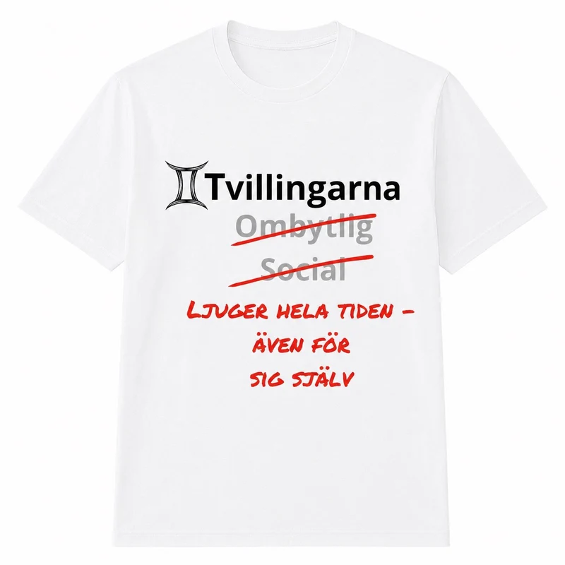 Tvillingarna horoskop t-shirt – Ljuger hela tiden