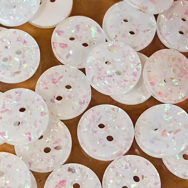 5 white acrylic buttons with glitter (15mm)
