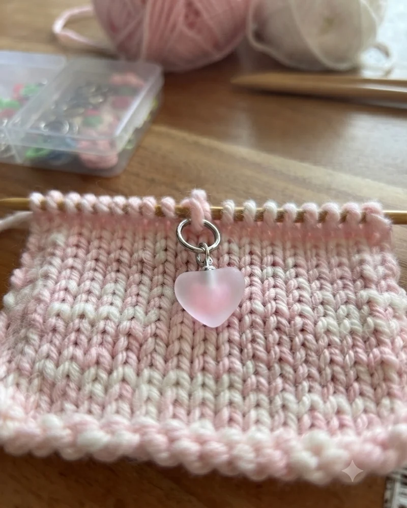3 acrylic heart stitch markers