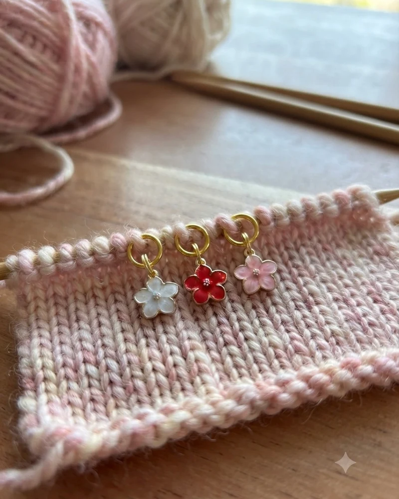 3 metal flower stitch markers