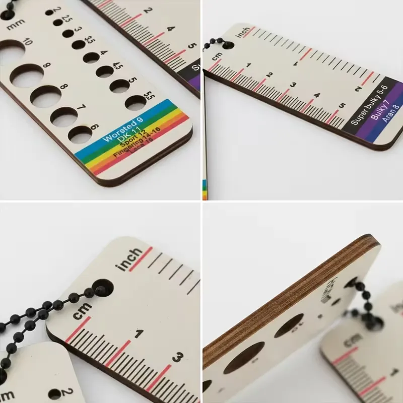 2pcs/set Wooden knitting needle gauge, measuring ruler and yarn thickness.