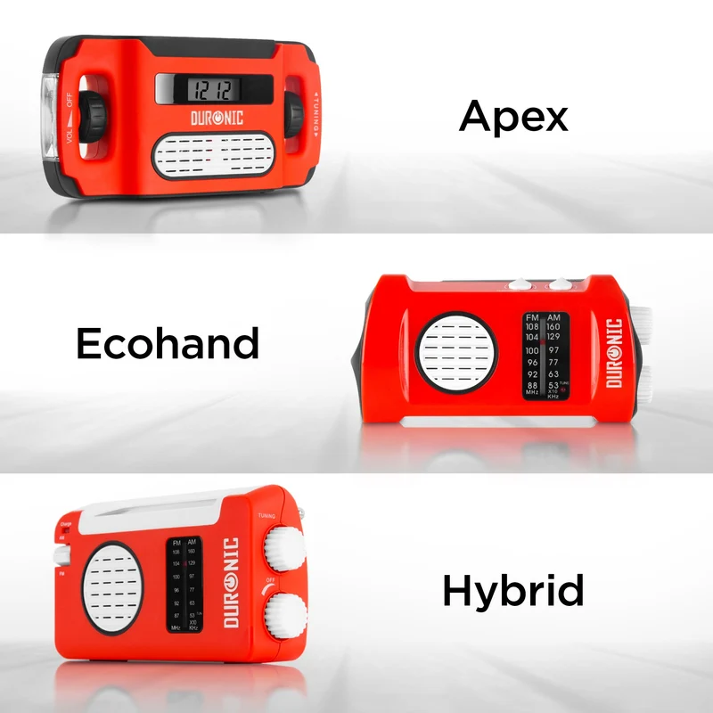 Duronic Ecohand Radio AM/FM - Wiederaufladbar - Kurbelradio mit Dynamo - Mit LED Taschenlampe - Mit Kopfhöreranschluss - Bis zu 2,5h Musik mit voller Ladung - Ladefunktion für Handy - Notfallradio