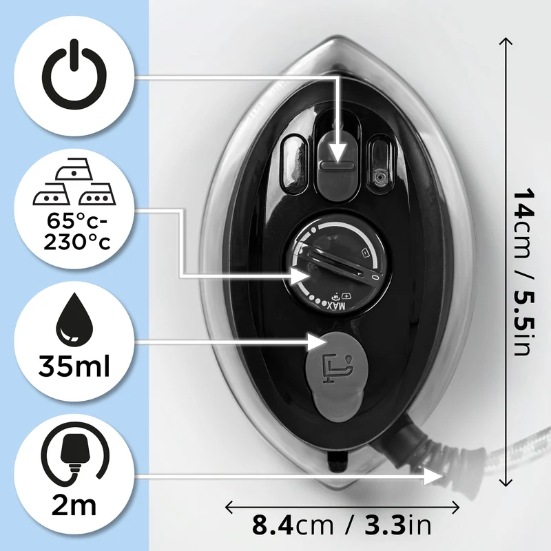 Duronic SI3 BK Mini Reisebügeleisen, 400W Mini Bügeleisen, Dampfbügeleisen 35ml Wassertank, kleines Reisebügeleisen Dampf, Handbügeleisen Keramikfläche, für Kleidung nähen, 2 Betriebsspannungen