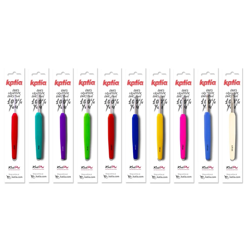 Silver aluminum crochet hook with Katia-colored handle