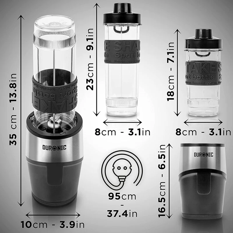 Duronic BL520 Blender, Mixer und Smoothie Maker, Standmixer für beste Rezepte, kleiner Hochleistungsmixer mit 23000 U/min und 500 Watt, Küchenmixer mit 2 Trinkflaschen BPA frei, Blender für Smoothies