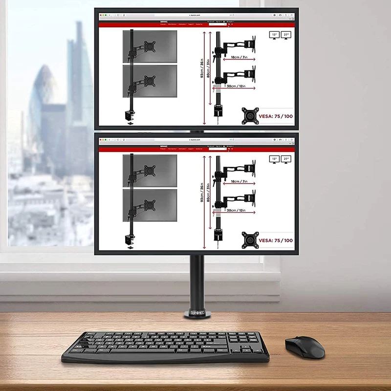 Duronic DM15V2 Monitorständer | Doppel-PC-Tischhalterung | Für Zwei 13-32 Zoll Bildschirme | Einstellbar | | VESA 75/100 | 8 kg pro Bildschirm | -15 °/+15 ° Neigung