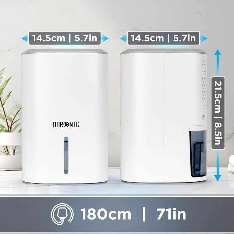 Duronic DH06 WE Luftentfeuchter | Leiser Entfeuchter für 5-10m² Räume | Kleiner Kondenstrockner mit 0,8 Liter Wassertank | 23 Watt Raumentfeuchter gegen Schimmel | Gegen Kondenswasser im Schlafzimmer