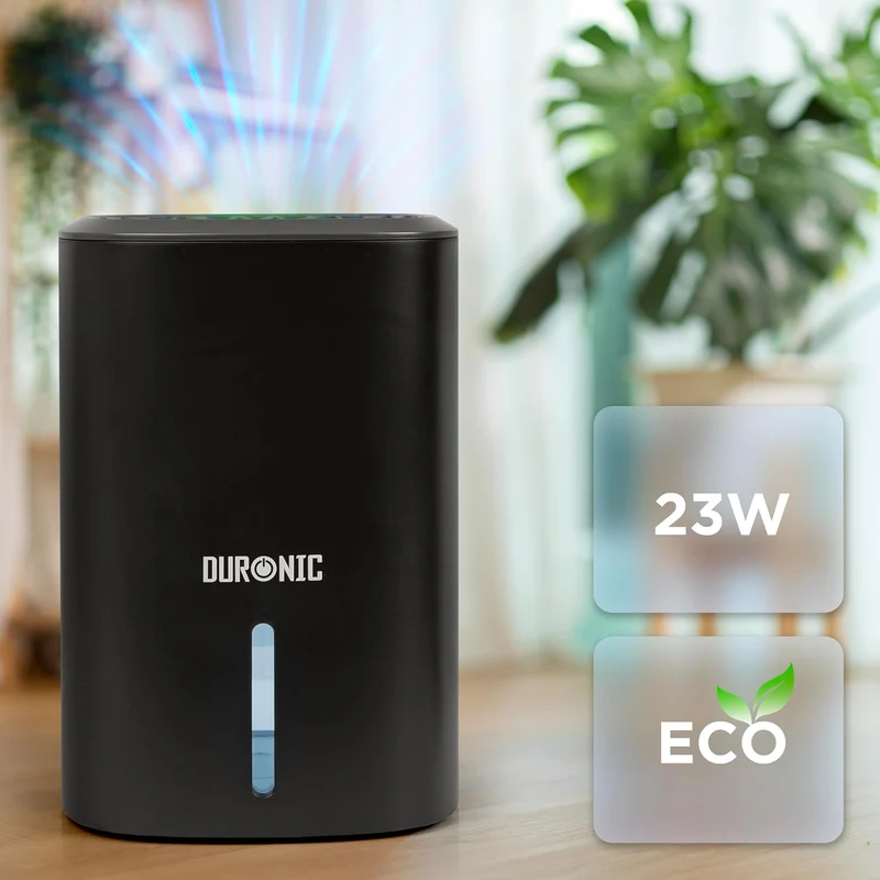 Duronic DH06 BK Luftentfeuchter | Leiser Entfeuchter für 5-10m² Räume | Kleiner Kondenstrockner mit 0,8 Liter Wassertank | 23 Watt Raumentfeuchter gegen Schimmel | Gegen Kondenswasser im Schlafzimmer