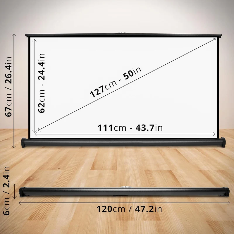 Duronic DPS50 16:9 Beamer Leinwand | 50 Zoll Projektor Leinwand | 16:9 Heimkino | Gain +1 mobile Beamerleinwand für Tische und Schränke | 4K UHD, 3D, Full HD 1080p | Kompakte Projektionsleinwand