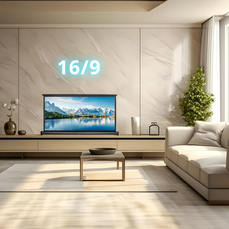 Duronic DPS50 16:9 Beamer Leinwand | 50 Zoll Projektor Leinwand | 16:9 Heimkino | Gain +1 mobile Beamerleinwand für Tische und Schränke | 4K UHD, 3D, Full HD 1080p | Kompakte Projektionsleinwand