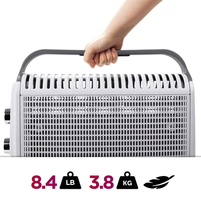 Duronic HV180 Elektroheizung, Konvektor Heizkörper mit 2000W, flaches Heizgerät mit Tragegriff, kleine energiesparende Elektro-Heizung mit 2 Stufen