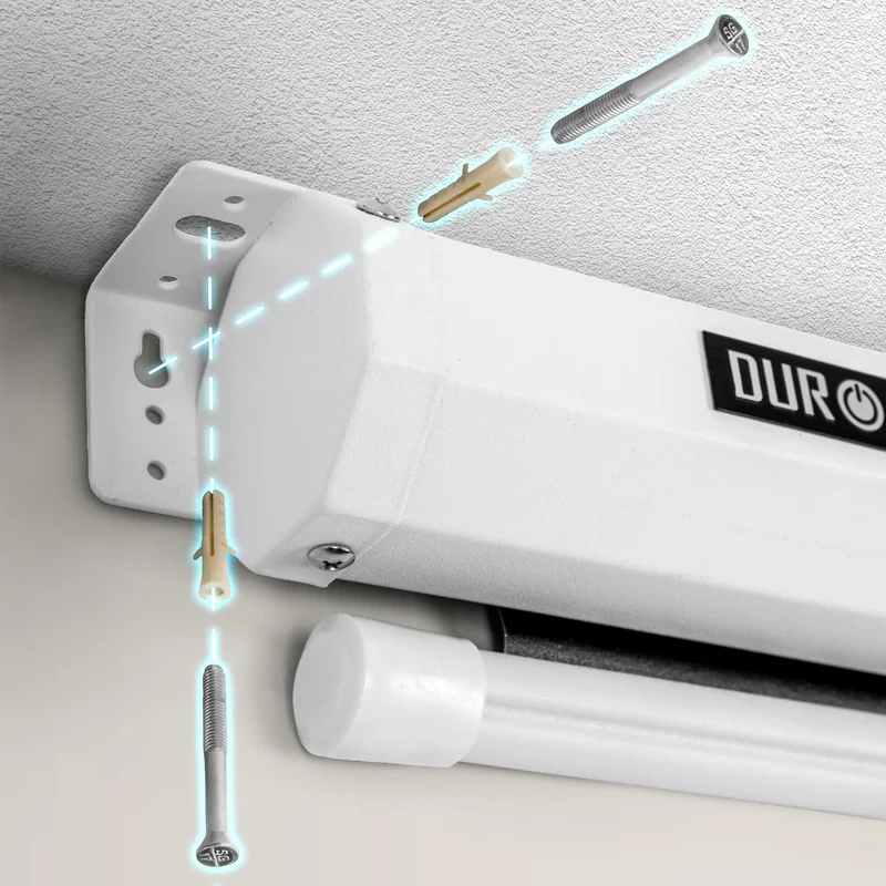 Duronic MPS100 16:9 WE Beamer Leinwand | 100 Zoll Projektor Leinwand | 16:9 Heimkino | Gain +1 Rolloleinwand für Wand oder Deckenmontage | 4K UHD, 3D, Full HD 1080p | Kompakte Projektionsleinwand Weiß