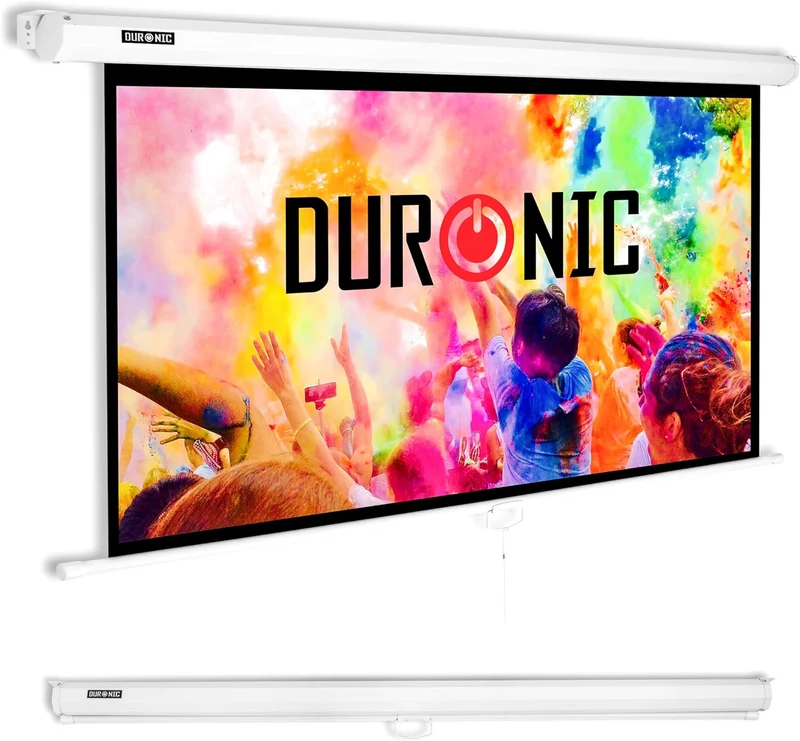 Duronic MPS80 16:9 WE Beamer Leinwand | 80 Zoll Projektor Leinwand | 16:9 Heimkino | Gain +1 Rolloleinwand für Wand- oder Deckenmontage | 4K UHD, 3D, Full HD 1080p | Kompakte Projektionsleinwand Weiß