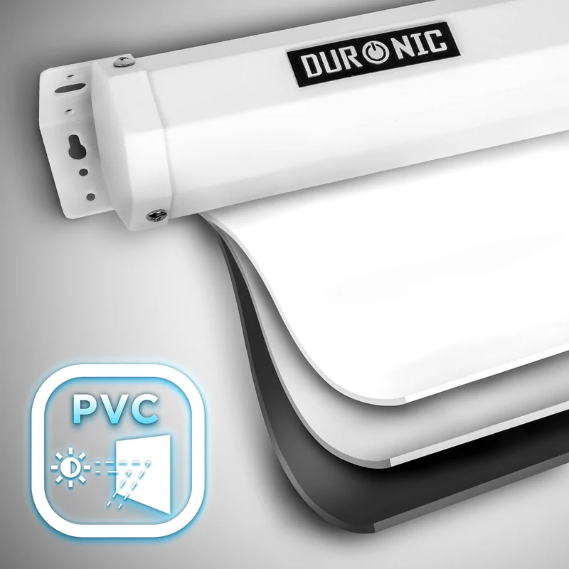Duronic MPS80 16:9 WE Beamer Leinwand | 80 Zoll Projektor Leinwand | 16:9 Heimkino | Gain +1 Rolloleinwand für Wand- oder Deckenmontage | 4K UHD, 3D, Full HD 1080p | Kompakte Projektionsleinwand Weiß