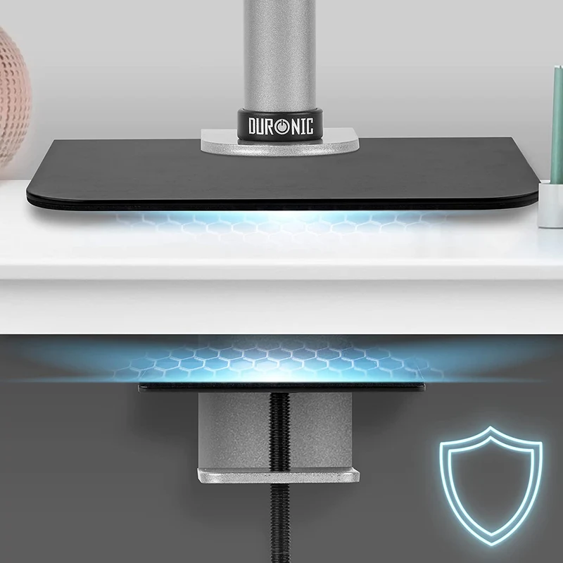 Duronic DMSC1 Monitorarm Verstärkerplatte | Stahlplatte um Tischplatten zu schützen | Geeignet für Monitorhalterungen mit Tischklemme | 2 Platten für umschließenden Schutz | Gepolstert