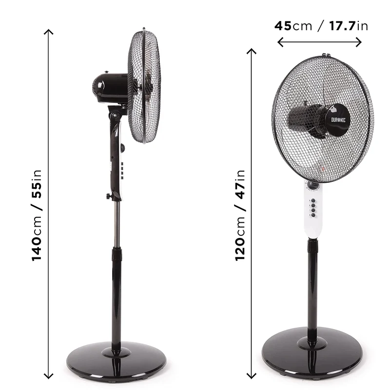 Duronic FN45 Standventilator | Ventilator oszilierend um 90° | Höhenverstellbar bis 140cm | Geräuscharmer Lüfter mit 5 Lamellen | Windmaschine mit 3 Geschwindigkeitsstufen und Timer | Für Schlafzimmer