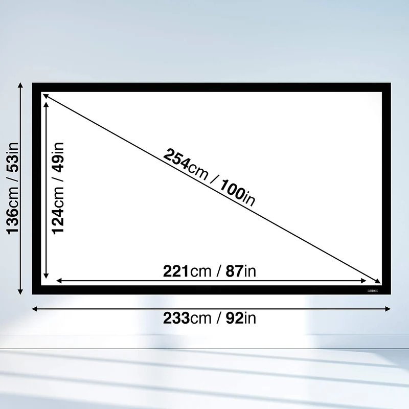 Duronic FFPS100 Leinwand | 16:9 Beamer Screen | 100 Zoll | 221 x 124 cm | Projektorleinwand für Wandmontage | Heimkino mit 4K Full HD 3D | Projektionsleinwand für Gaming, Büro, Präsentationen, Schule