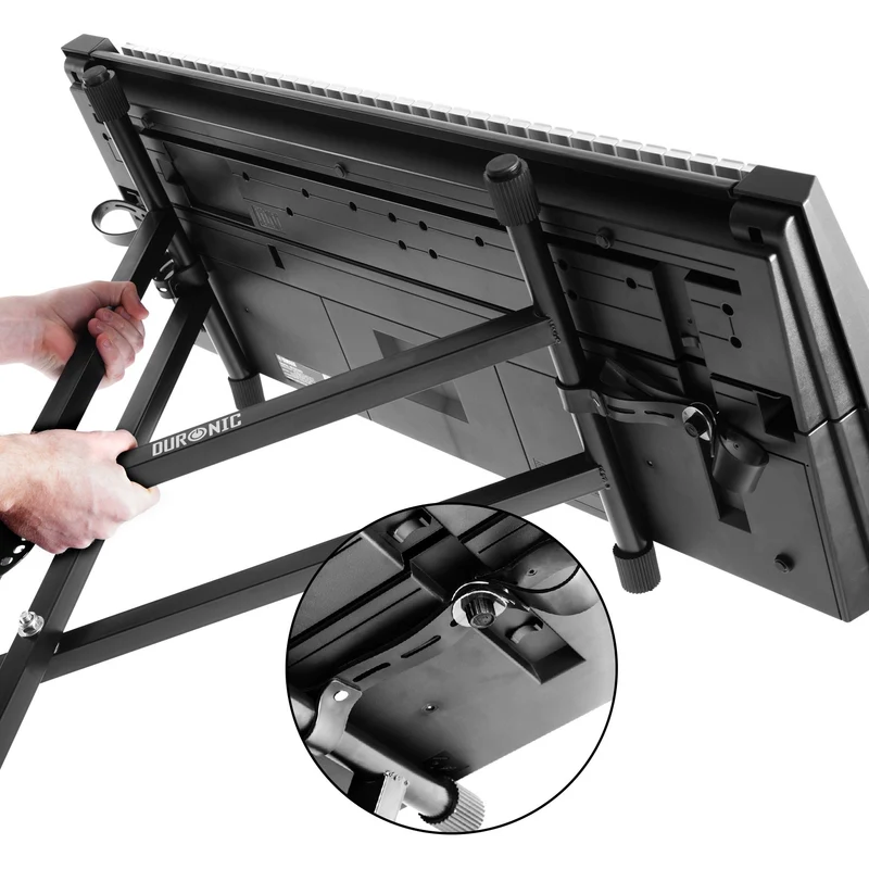 Duronic KS2B Keyboardständer | Höhenverstellbar in 7 Stufen von 30-96 cm | Befestigungsriemen für Digital Piano und Synthesizer | Ideal für Bühne, Gig und Proberaum | Doppelstrebiges Stativ bis 20 kg