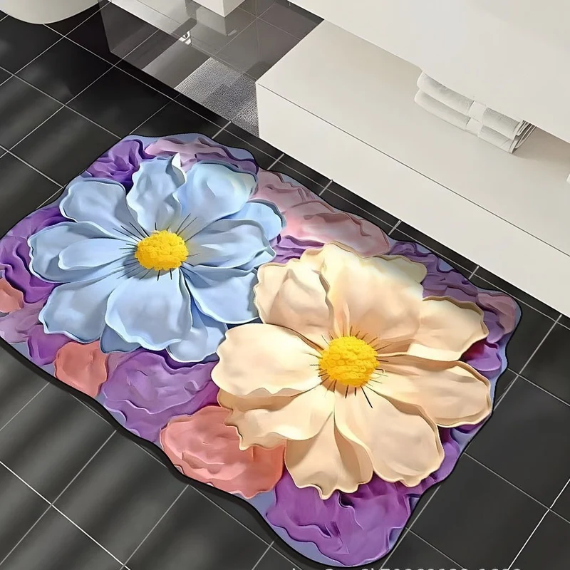 Floral 3D Dekorative Badezimmermatte für Zuhause