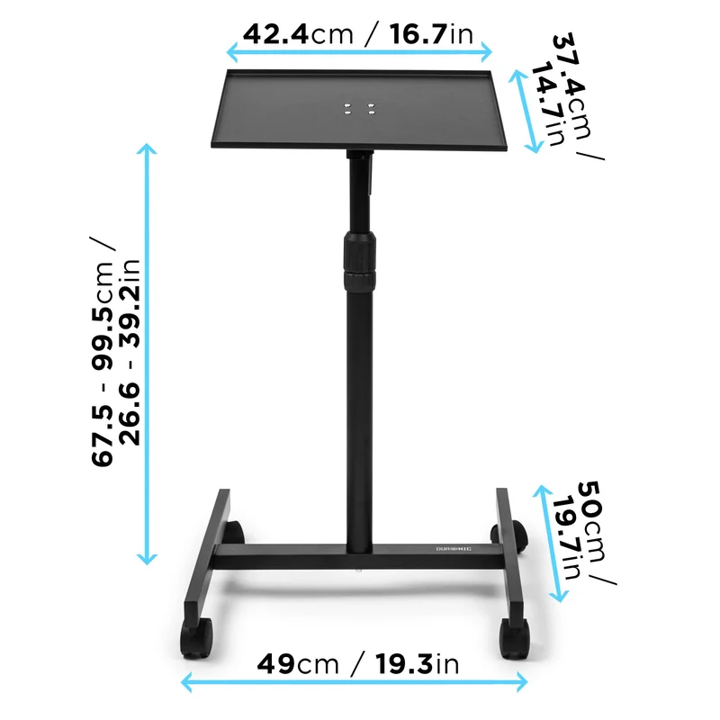 Duronic WPS20 Arbeitstisch | Laptoptisch 67 x 99 cm bis 10 kg | Computertisch mit Rollen | Höhenverstellbarer Projektortisch für Beamer | Sitz-Stehtisch Schreibtisch Rolltisch Beistelltisch Sofatisch