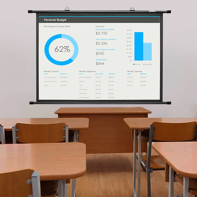 Duronic BPS100 4:3 Projektor-Leinwand, Beamer-Leinwand 100 Zoll, Heimkino mit 4K Full HD 3D, Rollo-Leinwand 1.0 Gain, Projektorleinwand für Wandmontage, Filmnacht, Videoleinwand für Büro Schulen