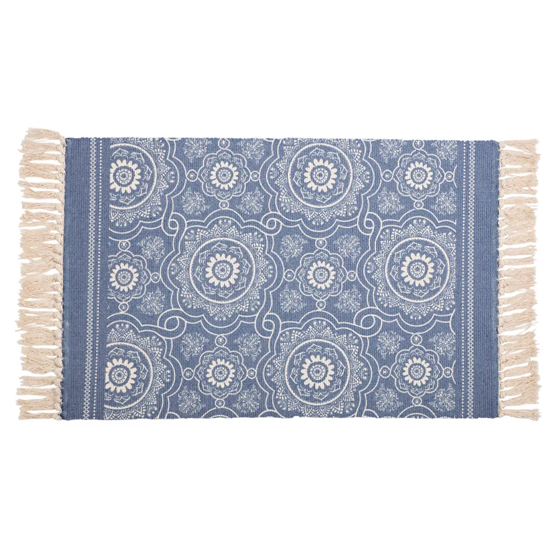 Handgewebter Baumwoll-Tischläufer mit Mandala-Jacquard und dekorativen Fransen