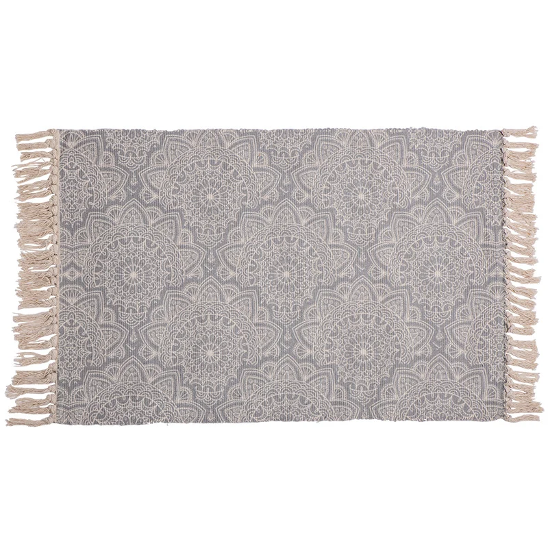 Handgewebter Baumwoll-Tischläufer mit Mandala-Jacquard und dekorativen Fransen