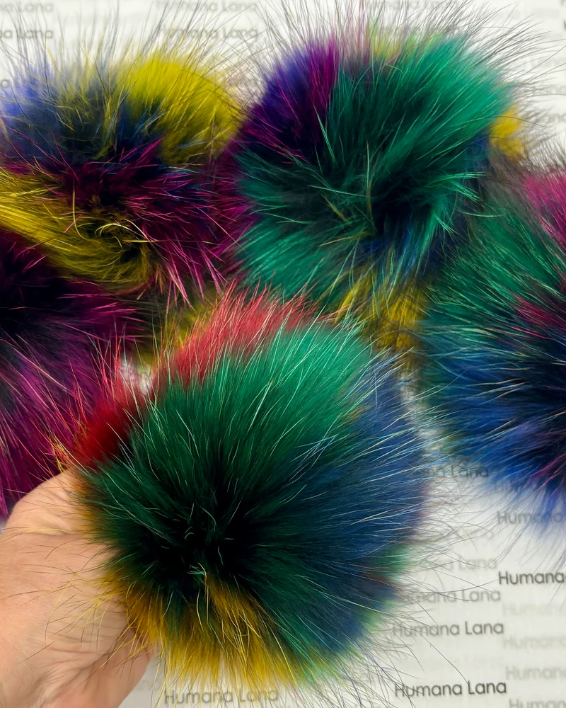 Multicolored fur pompom, 17-18cm