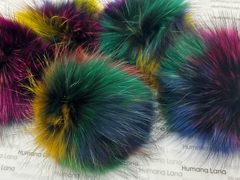 Multicolored fur pompom, 17-18cm