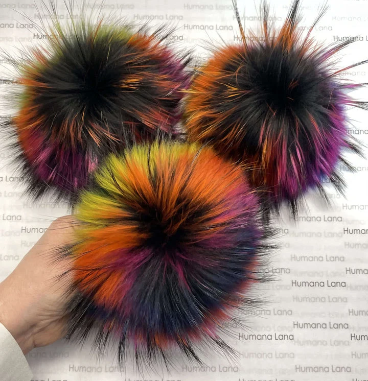 Multicolored fur pompom, 17-18cm