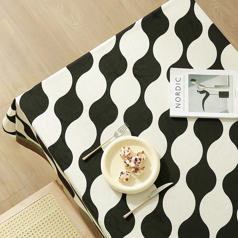 Abwaschbarer Rechteckiger Tischläufer mit geometrischem Wellenmuster und Kontrastkante