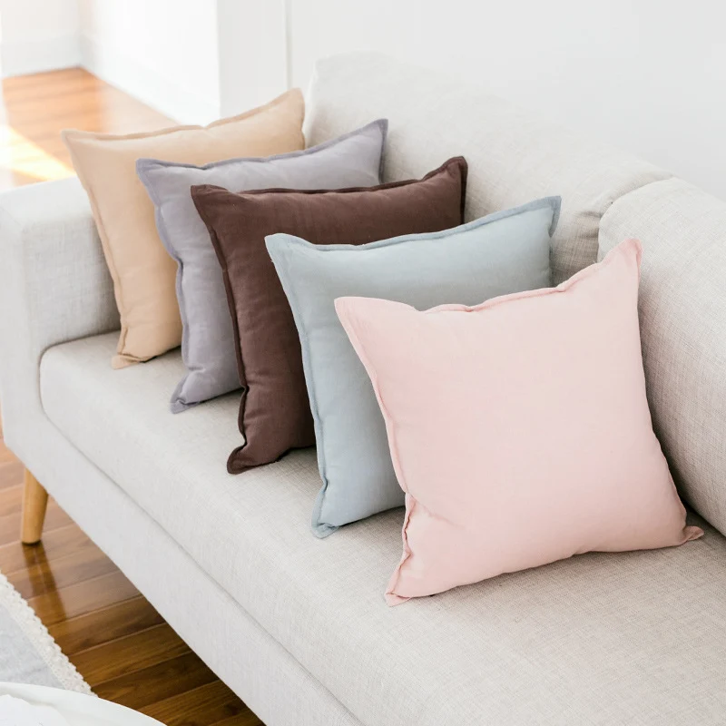 Quadratischer Sofa- und Bodenkissenbezug aus pigmentgefärbter Baumwoll‑Leinen‑Mischung mit verdecktem Reißverschluss