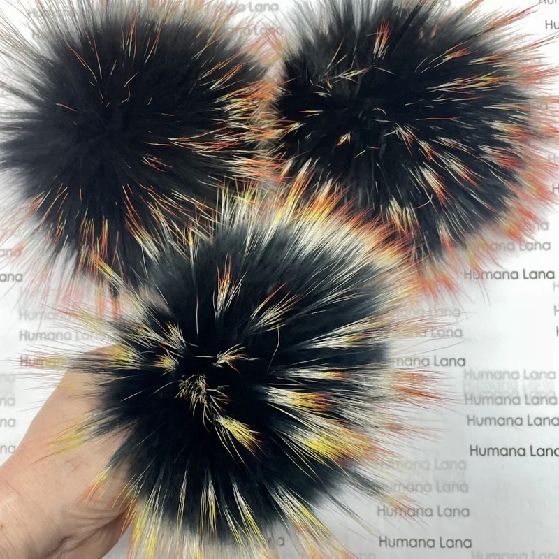 Black and fire fur pompom, 17-18cm and larger.