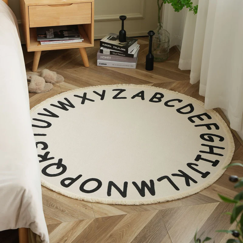 Runder Boho-Baumwollteppich mit Mandala‑Print und Fransenkante