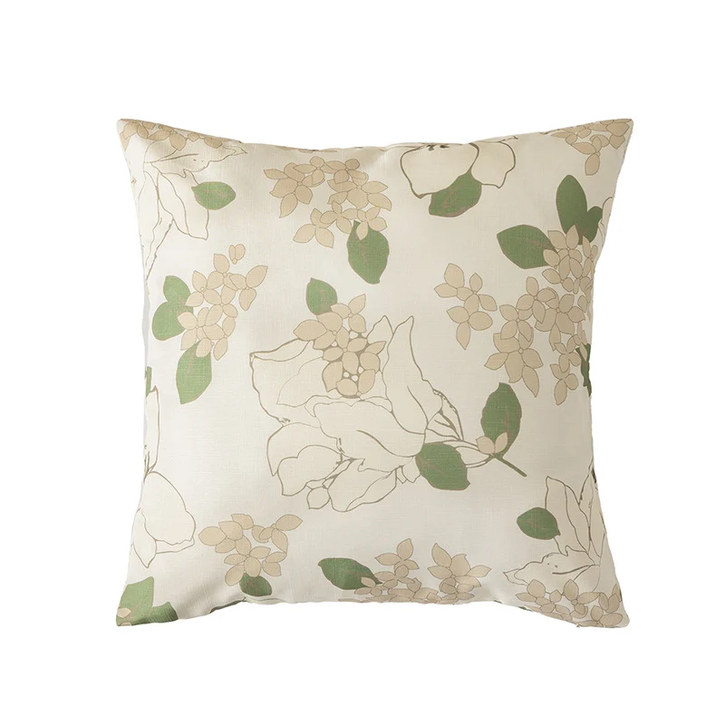 Rechteckiges Zierkissen mit skizzenhaftem Blumenprint und feiner Leinenoptik