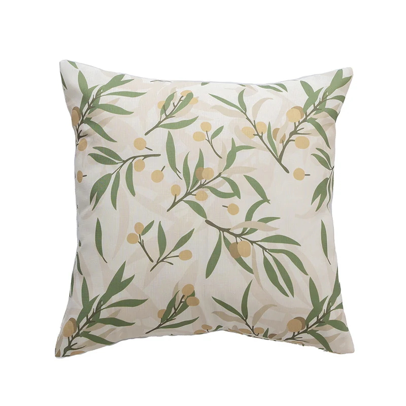 Rechteckiges Zierkissen mit skizzenhaftem Blumenprint und feiner Leinenoptik