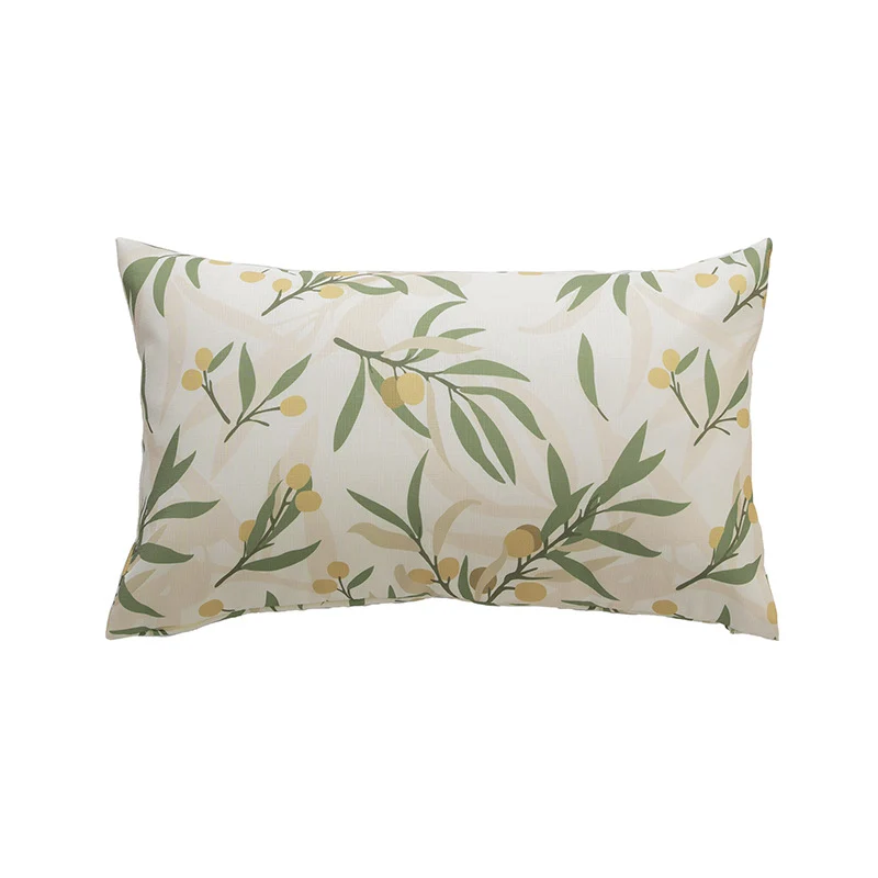 Rechteckiges Zierkissen mit skizzenhaftem Blumenprint und feiner Leinenoptik
