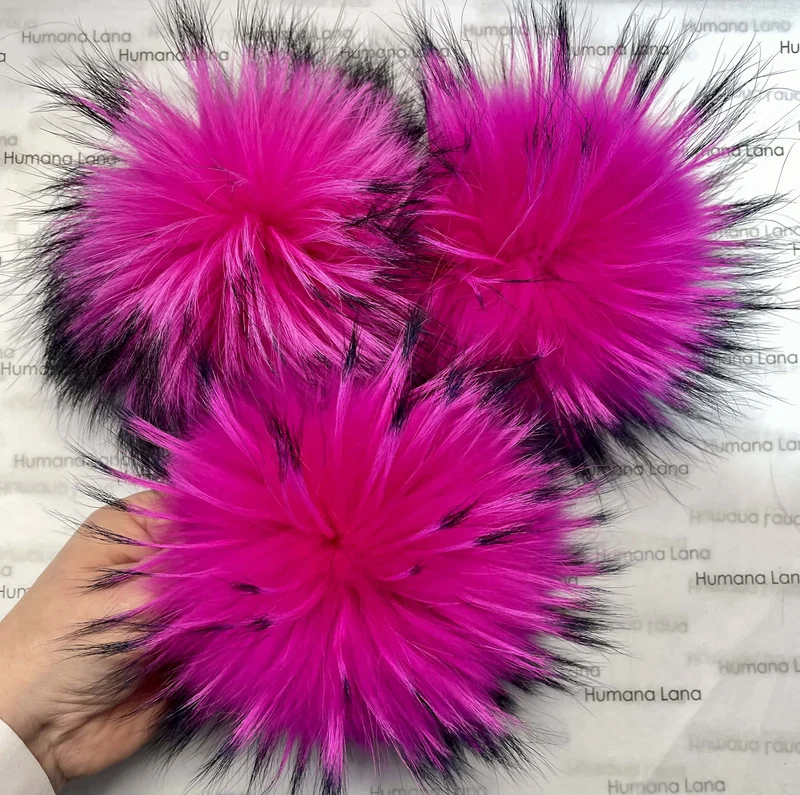 Neon pink fur pompom, 18cm and larger.