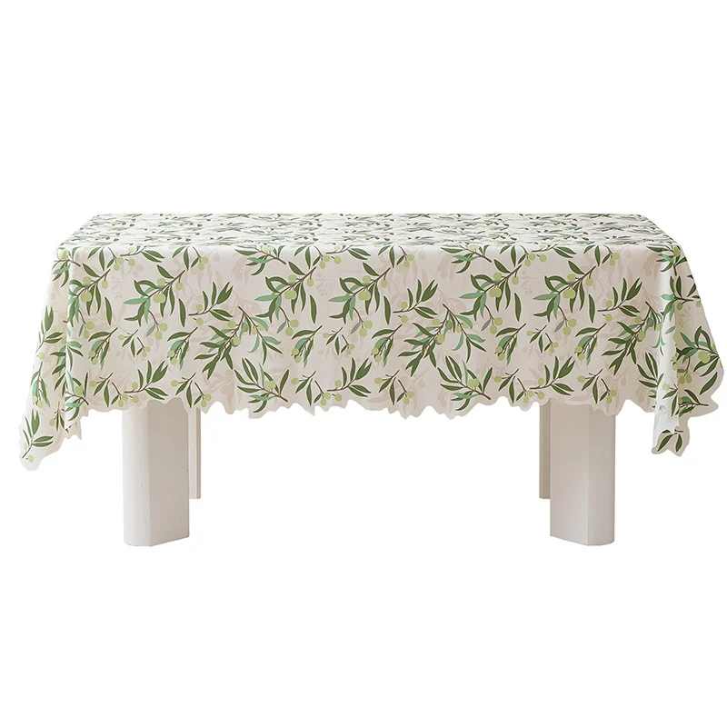 Rechteckige Tischdecke mit Olivenzweig‑Muster und gewelltem Saum