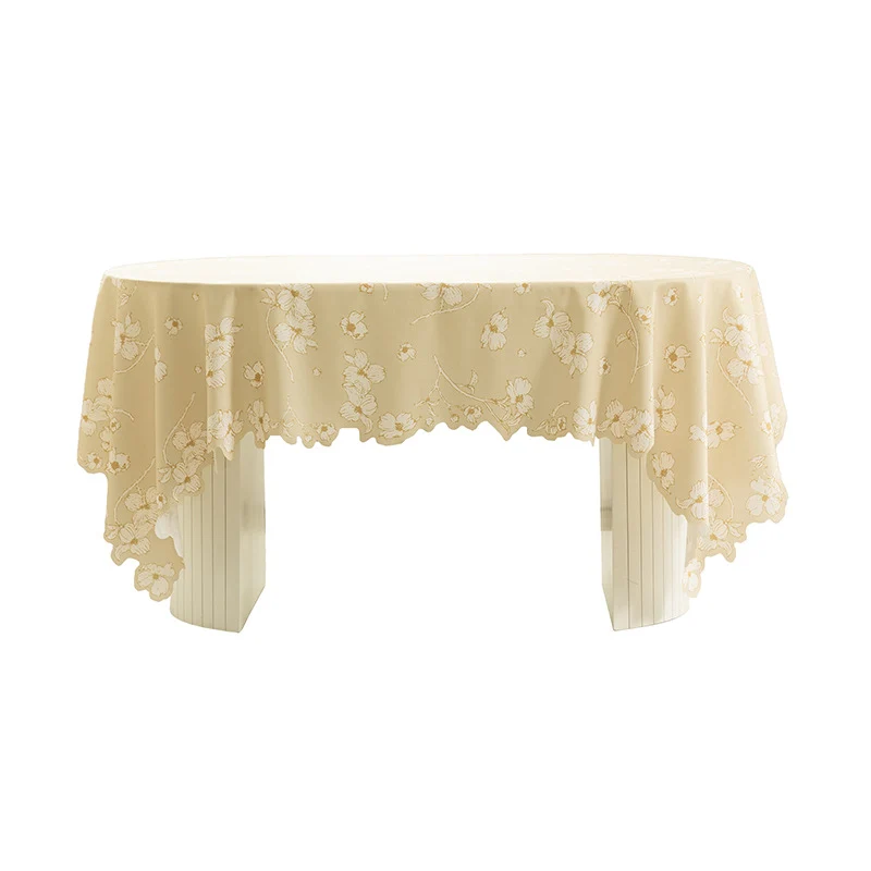 Rechteckige Tischdecke mit Olivenzweig‑Muster und gewelltem Saum