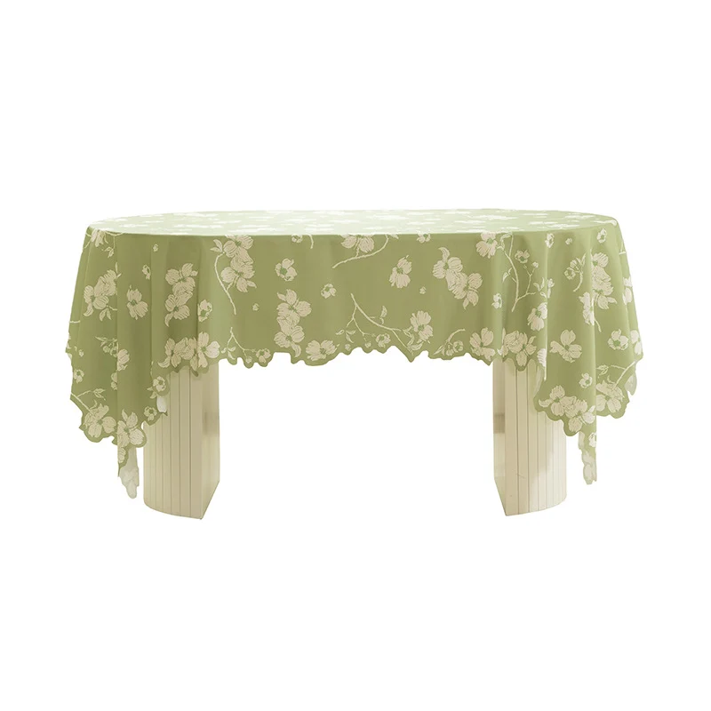 Rechteckige Tischdecke mit Olivenzweig‑Muster und gewelltem Saum