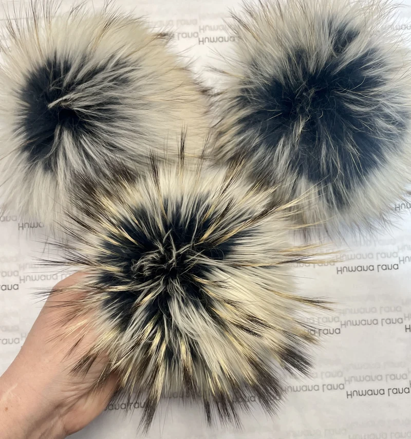 Navy and cream fur pompom