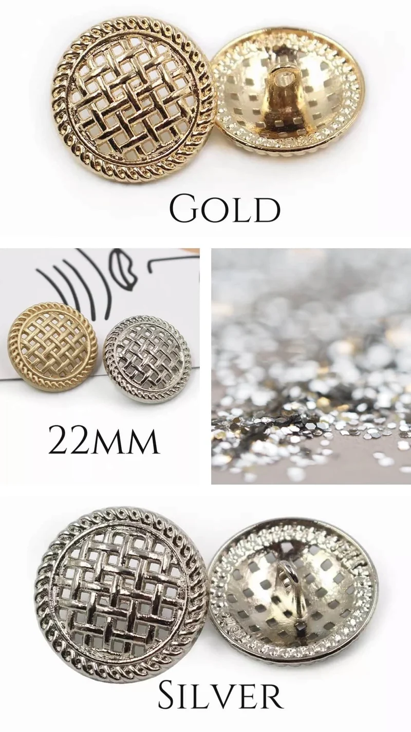 2 round metal buttons 22mm