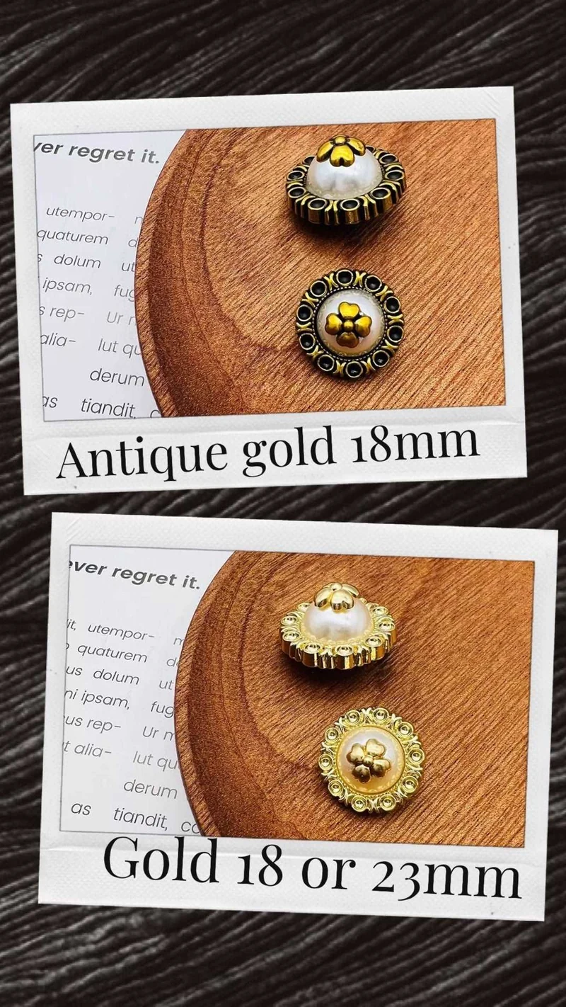 Round metal button and 18mm/23mm pearls