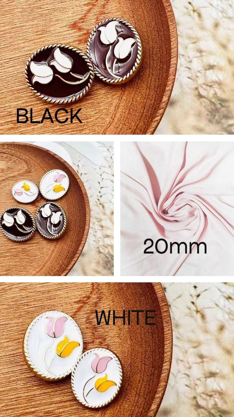 Enameled metal button with tulip